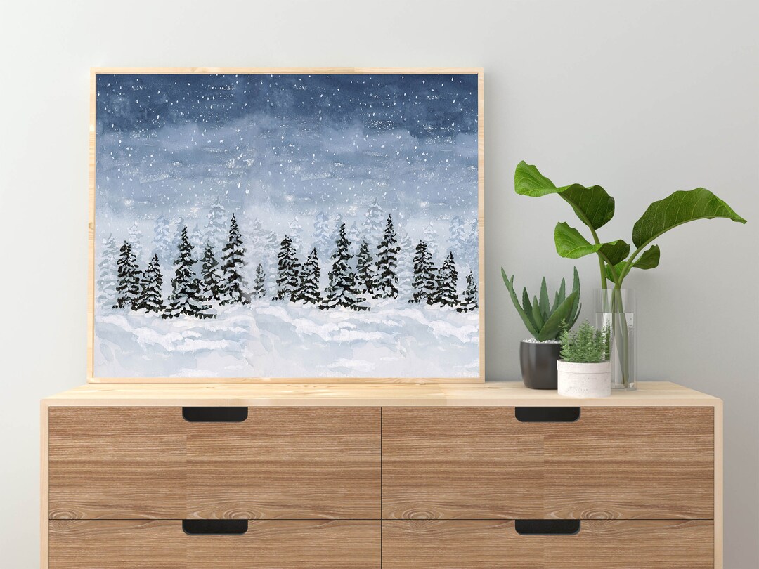 Winter Snow Pine Tree Landscape Printable Wall Art Instant Download ...