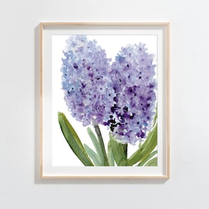 Purple Flower Print Hyacinth Close Up instant Download Printable Floral Minimal Wall Art Home Decor Watercolor Painting Purple and Blue