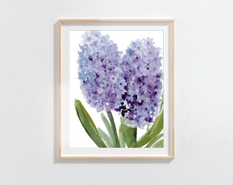 Purple Flower Print Hyacinth Close Up instant Download Printable Floral Minimal Wall Art Home Decor Watercolor Painting Purple and Blue