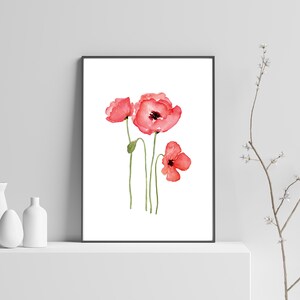 Red Poppy Flower Print Printable Wall Art Instant Download DIY Print ...