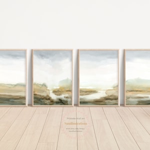 Misty Brown Watercolor Landscape Print Set of 4 Printable Poster Wall Art Instant Download Abstract Neutral Calm Peaceful Scenery