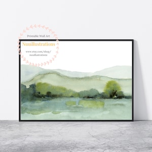 Neutral Green Landscape Print Minimal Abstract instant Download DIY Printable Wall Art Watercolor Painting Digital File Soft Green