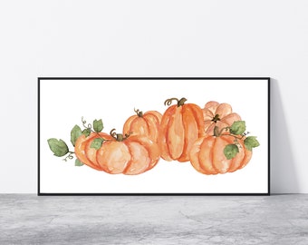 Orange Pumpkins Printable Wall Art, Autumn Halloween Thanksgiving Kitchen Print, instant Download, Pumpkin Watercolor Long Poster