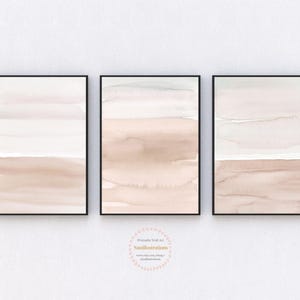 Neutral Watercolor Wall Art Set of 3 – Beige Abstract Minimalist Print, Scandinavian Boho Decor, Modern Printable Art