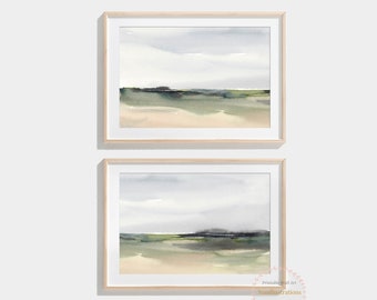 Watercolor Landscape Printable Wall Art Abstract Landscape Download DIY Print Neutral Land Field and Sky Horizontal Poster Set of 2 - L2