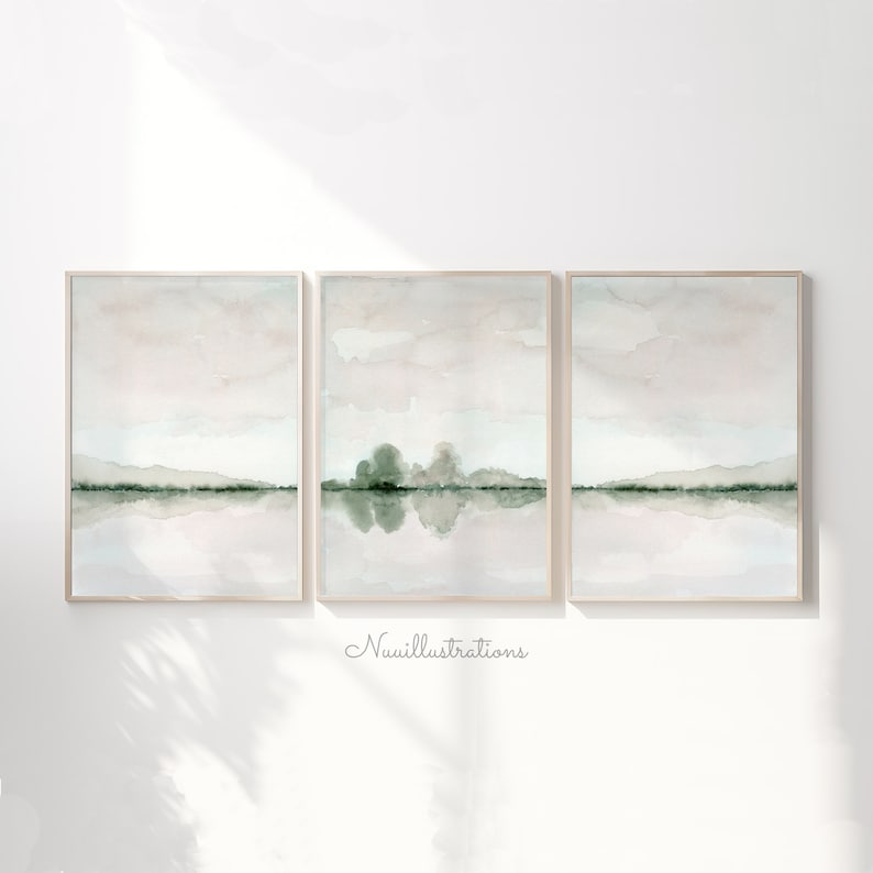 Neutral Landscape Print Set of 3 Minimal Abstract instant Download DIY Printable Wall Art Watercolor Painting Soft Gray and Taupe Poster image 3