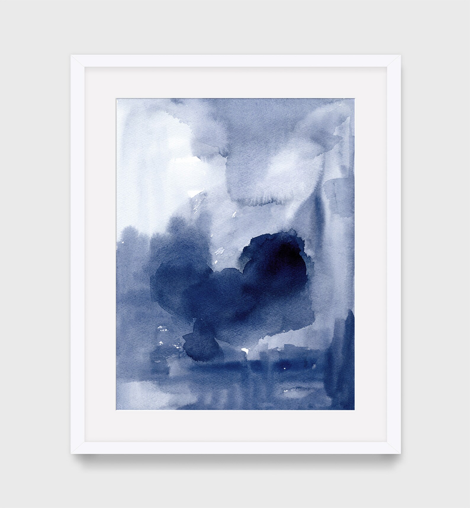 Abstract Blue Watercolor Wall Art Print Modern Minimalist Navy Etsy