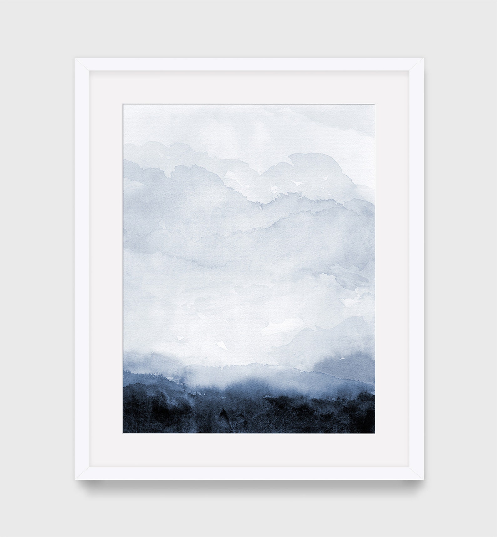 Blue Landscape Wall Art Print Minimal Abstract Monotone Etsy