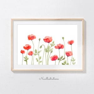 Poppy Flower Print Printable Wall Art instant Download DIY Print Red Floral Minimal Decor Watercolor Painting Large JPG Files - Poppies #1