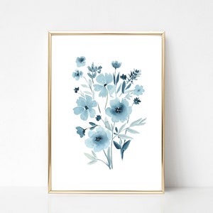 Blue Flower Print Printable Wall Art Abstract Floral Bouquet Print ...