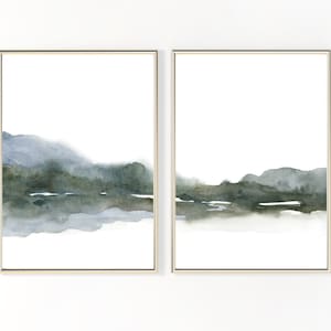 Neutral Blue Mountain Landscape Print Set of 2 Minimal Abstract Printable Wall Art instant Download Digital Watercolor Painting Blue