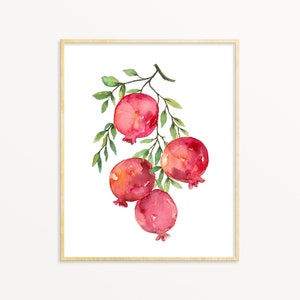 Watercolor Fruit Pomegranate Print Kitchen Wall Art Printable Food Art instant Download DIY Print Home Decor Botanical Red Fruit on branch