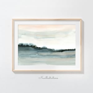 Neutral Landscape Printable Wall Art Minimal Quiet Serene Abstract instant Download Print Watercolor Painting - Indigo - Green - Peach