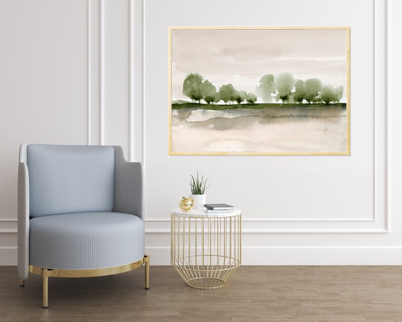 Neutral Tree Landscape Print Printable Wall Art Minimal Etsy