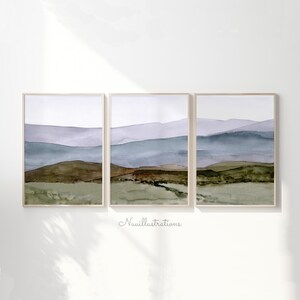 Mountain Landscape Printable Wall Art Set instant Download DIY Print Watercolor Painting Neutral Purple Green Set of 3 Poster