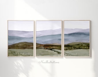 Mountain Landscape Printable Wall Art Set instant Download DIY Print Watercolor Painting Neutral Purple Green Set of 3 Poster