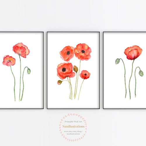 Poppy Flower Art Print Set Instant Download DIY Printable - Etsy