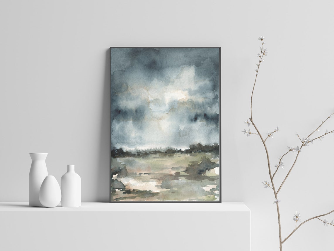 Dark Neutral Landscape Wall Art Printable Abstract Landscape Etsy