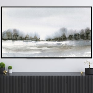 Frame TV Art Watercolor Trees Winter Landscape Neutral Gray Field Landscape Painting instant Download Samsung TV Wall Art for TV or Monitor