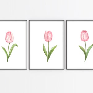 Pink Tulip Wall Art Set  Printable instant Download DIY Wall Art Print Flower Floral Decor Watercolor Painting JPG Files Set of 3 - A2