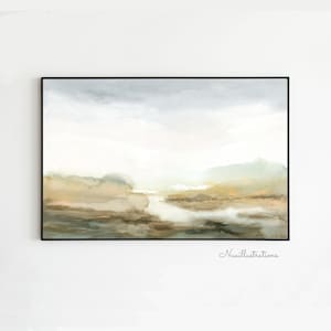 Neutral Misty Landscape Print Printable Abstract Landscape Digital instant Download DIY Print Wall Art Watercolor Painting Brown Blue Sky