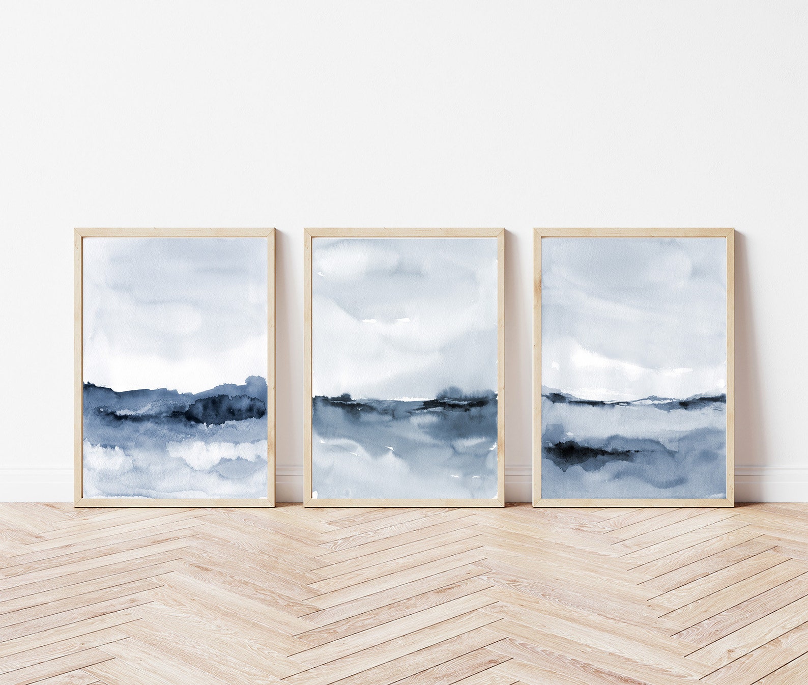 Blue Landscape Print Set of 3 Minimal Landscape Wall Art Etsy