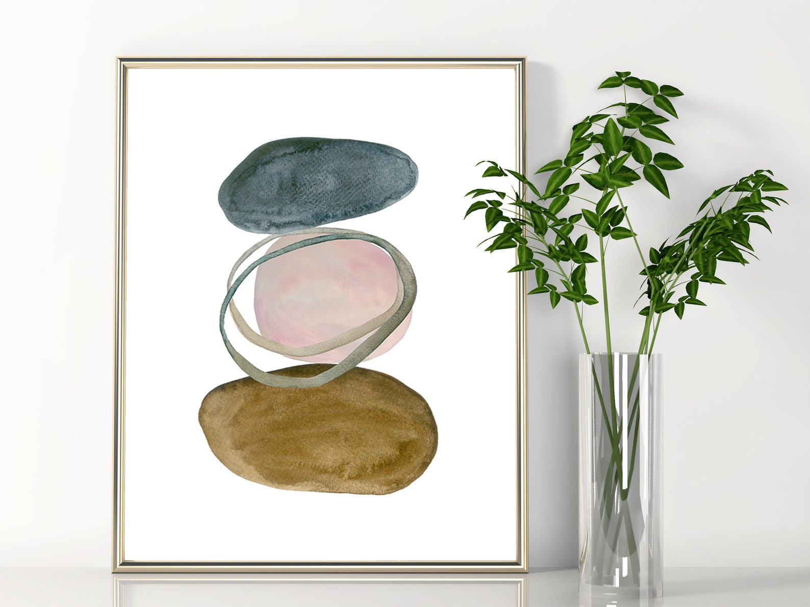 Zen Watercolor Wall Art Printable Neutral Shapes Peaceful Etsy