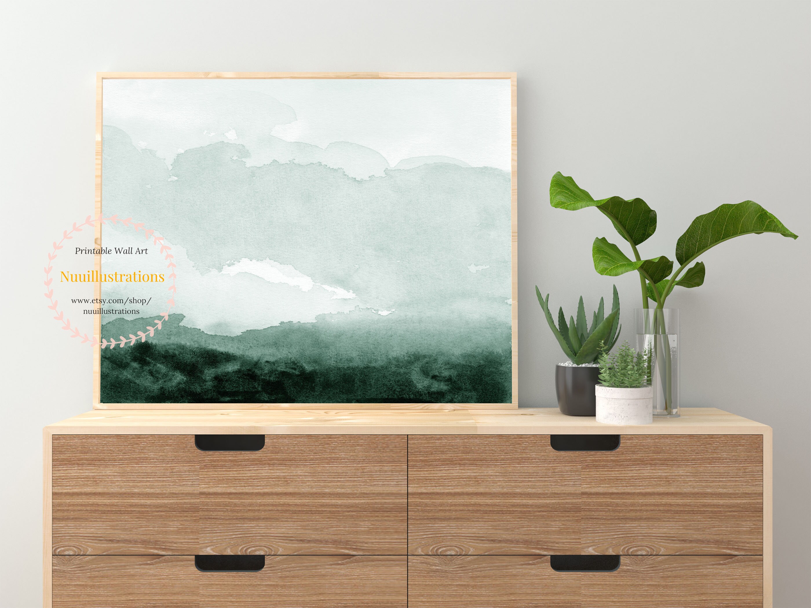 Abstract Watercolor Landscape Wall Art Green Print Minimal Etsy