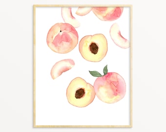 Fruit Print Peach Printable Wall Art instant Download DIY Print Kitchen Art Downloadable House Decor Botanical Food Watercolor Painting