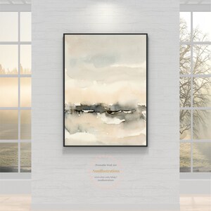 Abstract Gray Blush Peach Landscape Printable Wall Art Watercolor Textured Brushstroke Instant Download Print Minimalist Art - Extra Large V