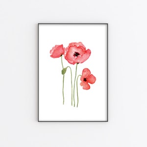 Red Poppy Flower Print Printable Wall Art instant Download DIY Print Floral Print Minimal Wall Decor Watercolor Painting Poppy Poster