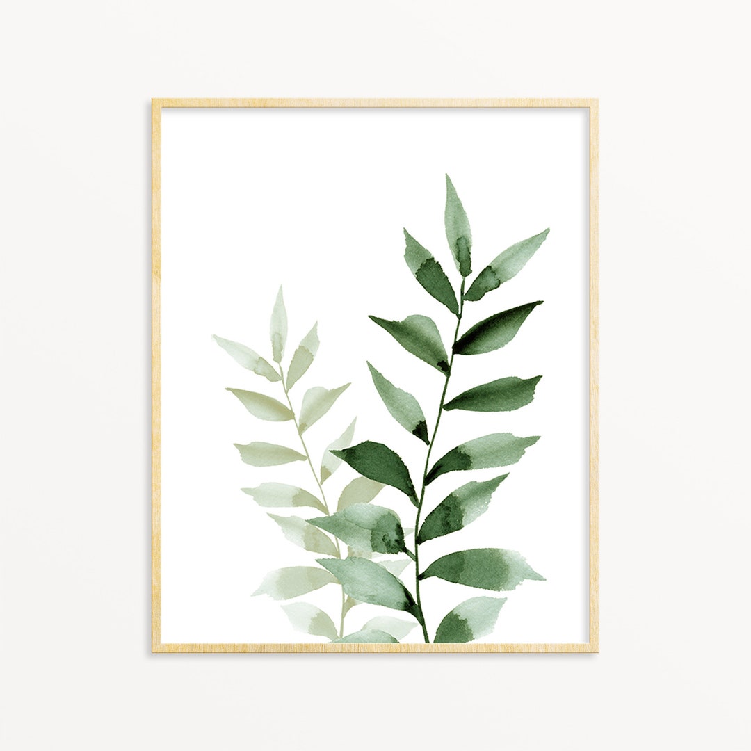 Green Leaf Print Leaves Printable Wall Art Watercolor Downloadable ...