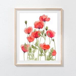 Poppy Flower Print Printable Wall Art instant Download Floral Watercolor Painting Botanical Red Flower illustration Red Poppies