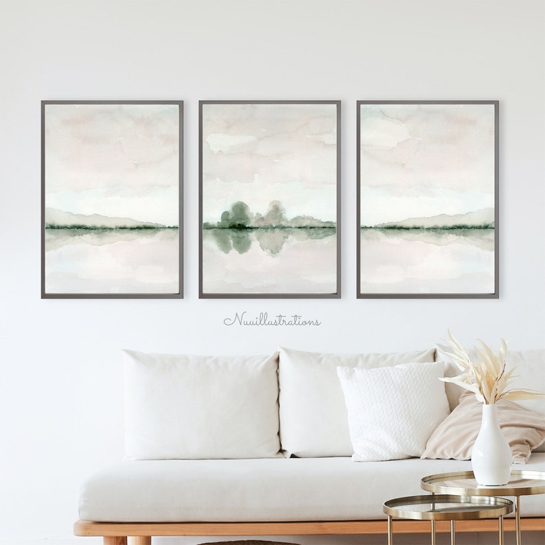 Neutral Landscape Print Set of 3 Minimal Abstract instant Download DIY Printable Wall Art Watercolor Painting Soft Gray and Taupe Poster image 1