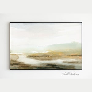 Neutral Misty Landscape Print Printable Abstract Landscape Digital instant Download DIY Print Wall Art Watercolor Painting Brown Blue Sky #2