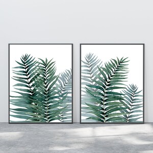 Palm Leaves Printable Botanical Wall Art Print Instant Download Watercolor Plant Tropical Leaves Print Greenery Art Green Leaf - Set of 2