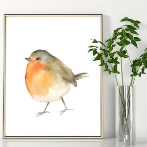 Robin Bird Print, Bird Printable Art, instant Download Winter Small Fluffy Bird DIY Printable Wall Art House Decor Watercolor Painting
