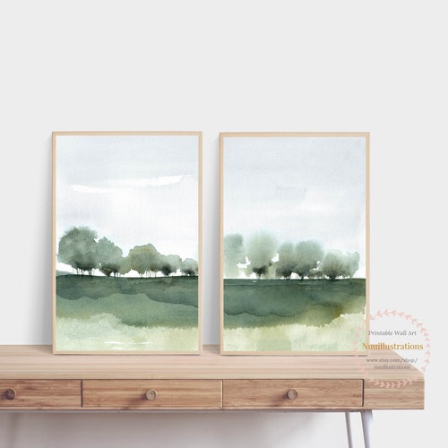 Tree Landscape Print Printable Wall Art Set Minimal Abstract Etsy