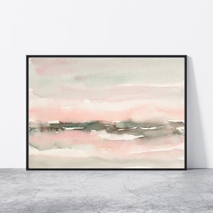 Neutral Pink Gray Print Printable Wall Art Minimal Abstract Landscape Digital instant Download DIY Print Watercolor Painting Horizontal