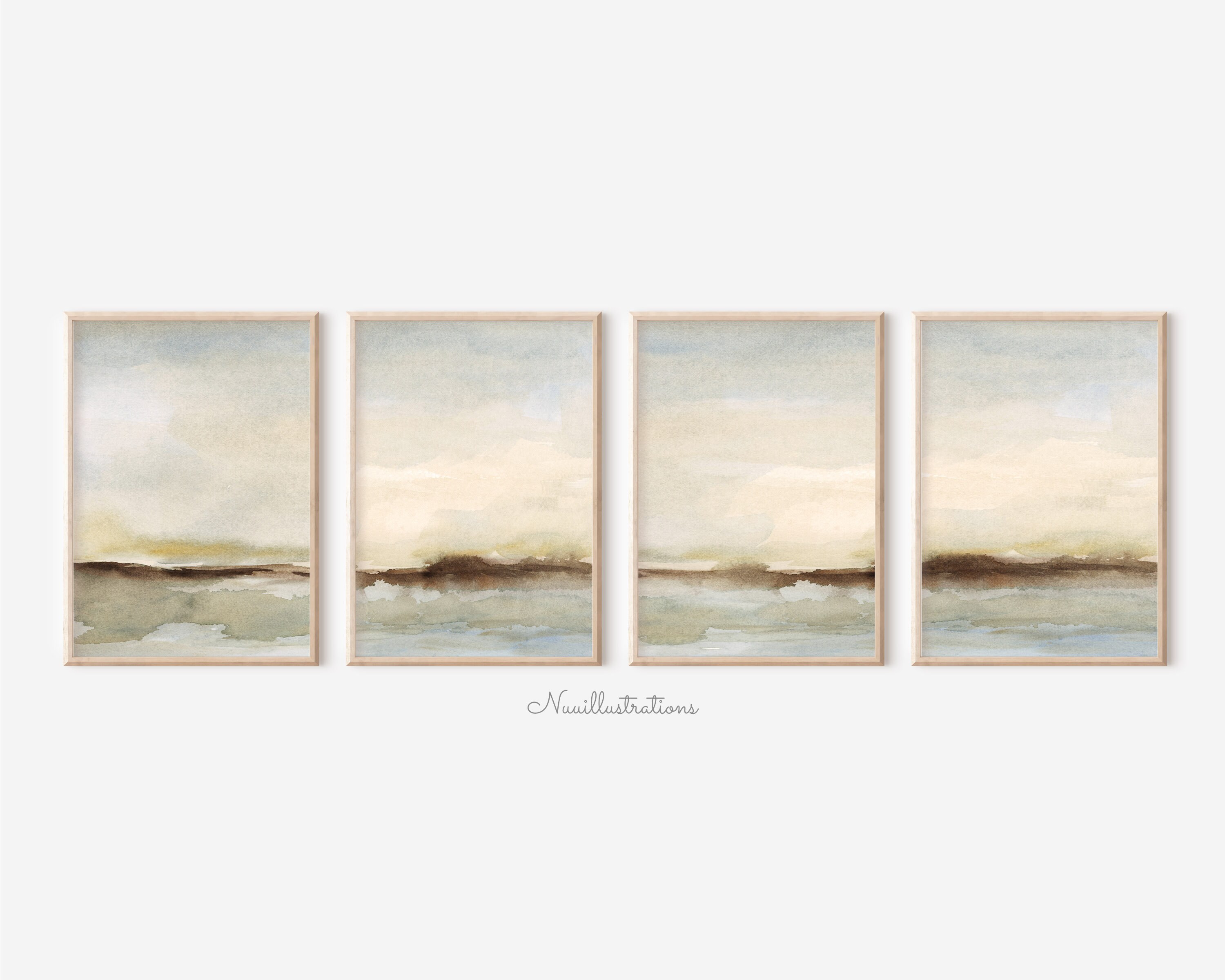Neutral Watercolor Landscape Printable Wall Art Set of 4 Print Etsy