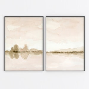 Neutral Landscape Print Printable Wall Art Set Minimal Abstract instant Download DIY Print Watercolor Painting - Soft Sepia Set of 2