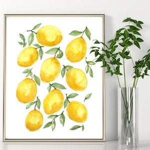 Fruit Lemon Print Watercolor Food Printable Wall Art instant Download DIY Print Kitchen Decor Citrus Botanical Vegetable Veggies Yellow
