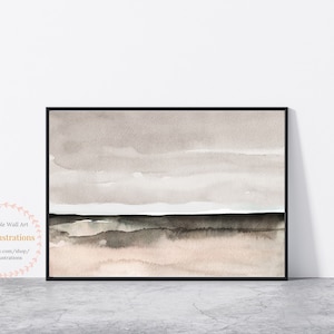 Neutral Landscape Print Printable Wall Art Minimal Abstract Landscape instant Download DIY Print Ink Textured Watercolor Painting Black Pink