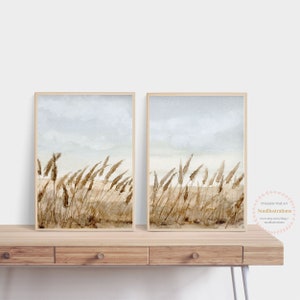 Grass Wild Flower Field Landscape Printable Wall Art Instant Download DIY Print Watercolor Farm House Country Boho Poster Set of 2