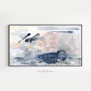 Frame TV Art Abstract Blue Pink Watercolor Brush Strokes Neutral Color instant Download Samsung TV Wall Art for 16:9 Monitor Screen