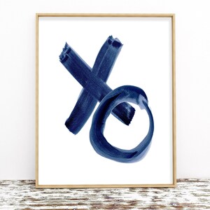XO Print Watercolor Brush Strokes Blue Printable Wall Art Modern Minimal Abstract Print Navy Indigo Print Poster Digital Download - Vertical