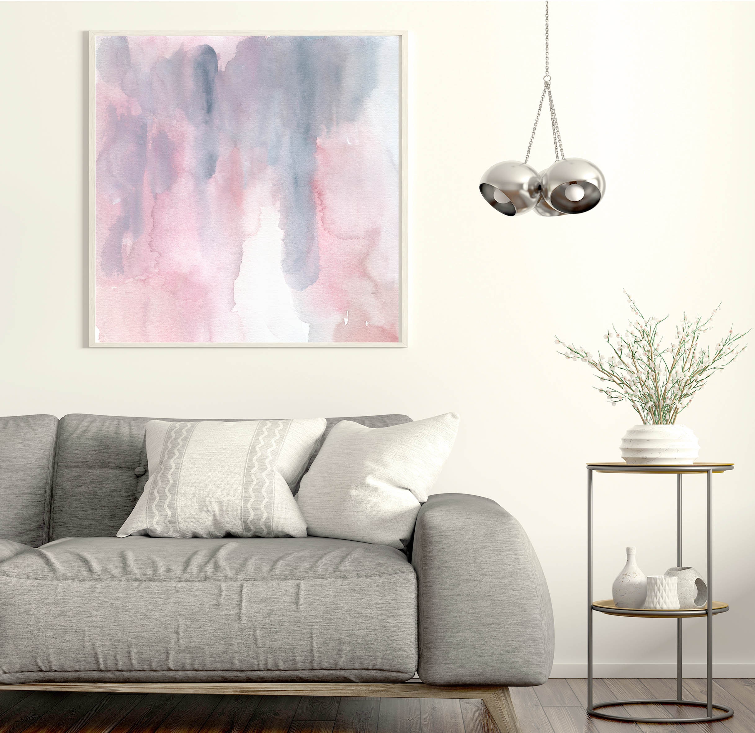 Large Abstract Pink and Blue Watercolor Wall Art Print Etsy