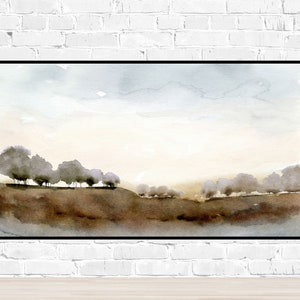 Frame TV Art Aquarell Baum Landschaft grau braun Abstrakt Landschaft Neutrale Kunst sofort Download Samsung TV Wandkunst für TV-Monitor