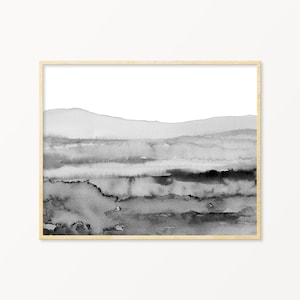 Black and White Landscape Print instant Download DIY Printable Wall Art Watercolor Painting Digital File Neutral Abstract Mountain Hill