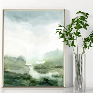 Neutral Misty Green Landscape Print Printable Abstract Landscape Digital instant Download DIY Print Wall Art Watercolor Painting